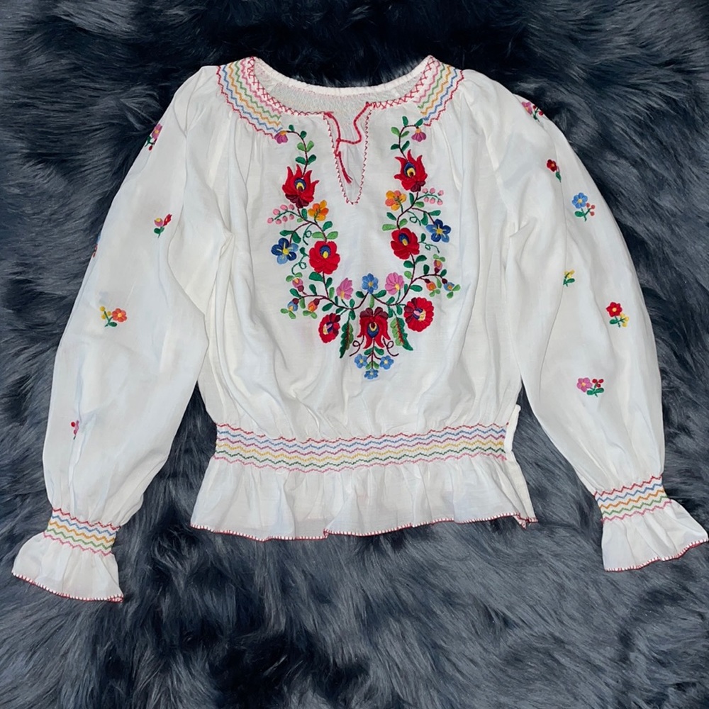 Hungarian handmade embroidered vintage peasant blouse